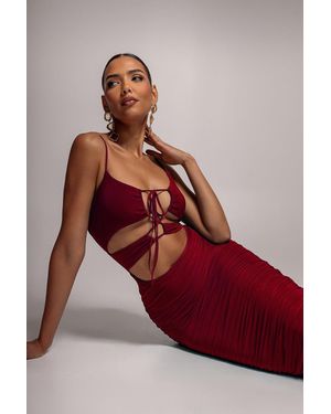 Goddiva Cut Out Ruched Midi With Drawstring - Red