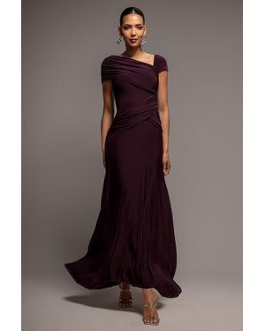 Goddiva Asymmetric Neck Gathered Waist Maxi Dress - Brown