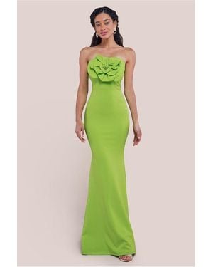 Goddiva Scuba Crepe Bandeau Rose Maxi Dress - Green