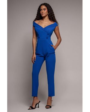Goddiva Bardot Wrap Sweetheart Neck Romper - Blue