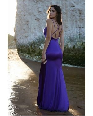 Goddiva Cowl Neck With Strappy Back Satin Maxi - Purple