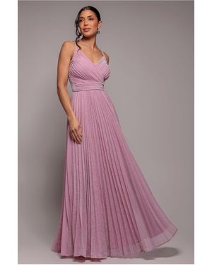 Goddiva Sleeveless Pleated A Line Lurex Maxi Dress - Pink