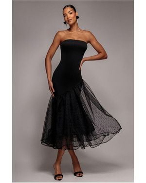 Goddiva Strapless Asymmetric Tiered Midaxi Dress - Black