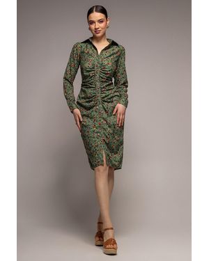 City Goddess Floral Print Shirt Dress - Green