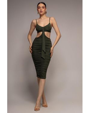 City Goddess Cut Out Ruched Bodycon Midi Dress - Green