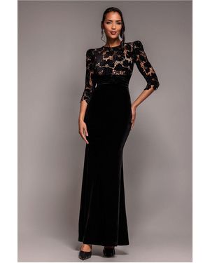 Goddiva Scalloped Velvet Crochet Maxi Dress - Black