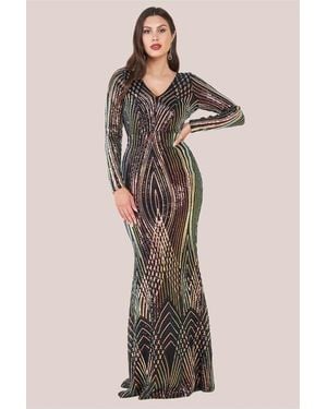 Goddiva Two Toned V Neck Sequin Maxi - Black