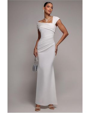 Goddiva One Shoulder Asymmetric Scuba Crepe Maxi Dress - Grey
