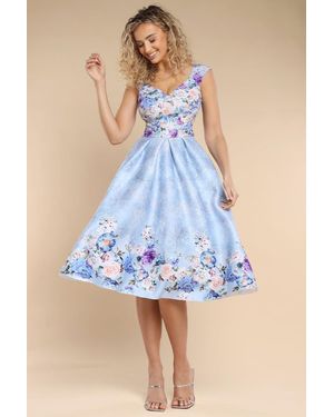 Goddiva Sweetheart Floral Midi Dress - Blue