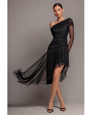 Goddiva One Off Shoulder Asymmetric Midi Dress - Black