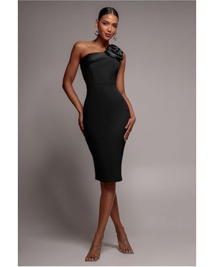 Goddiva Satin Corsage Scuba Crepe Midi Dress - Blue