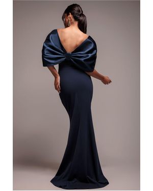 Goddiva Off Shoulder Back Satin Bow Scuba Maxi Dress - Blue