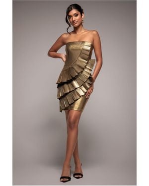 Goddiva Fan Pleated Boobtube Scuba Crepe Mini - Metallic