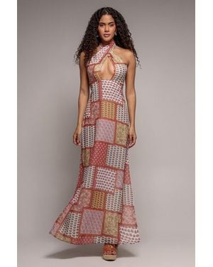 Goddiva Halter Neck Printed Maxi Dress - Multicolour