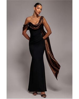Goddiva Foil Chiffon Cowl One Shoulder Cape Maxi Dress - Multicolour