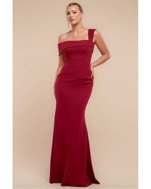 Goddiva Off The Shoulder Pleated Waist Maxi Dress - Red