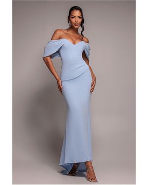 Goddiva Off The Shoulder Draped Sleeve Maxi Dress - Blue