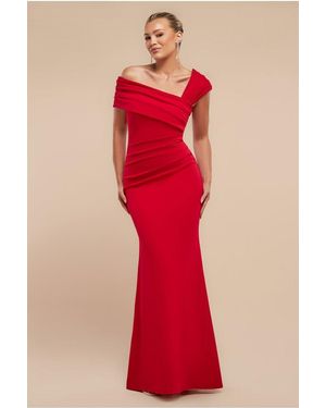 Goddiva One Shoulder Evening Maxi Dress - Red