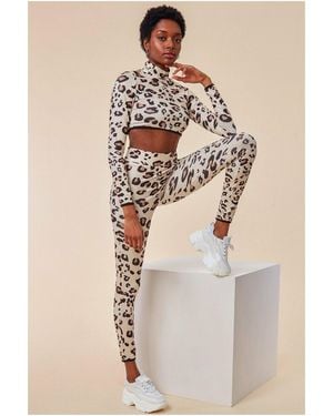 Cosmochic Leopard Print Crop Top&legging Lounge Set - Natural
