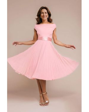 Goddiva Cowl Neck Pleated A-Line Chiffon Midi Dress - Pink