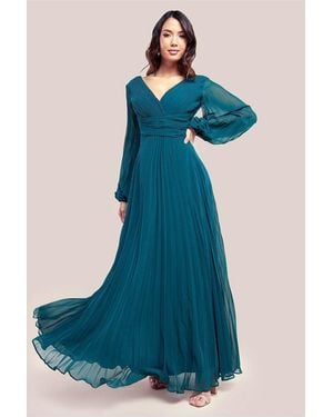 Goddiva Balloon Sleeve Chiffon Maxi Dress - Blue