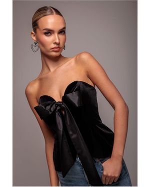 Goddiva Plunging Sweetheart Strapless Peplum Velvet & Satin Corset - Black