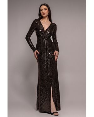 Goddiva Sequin Glitter Lurex Long Sleeve Wrap Maxi Dress - Multicolour