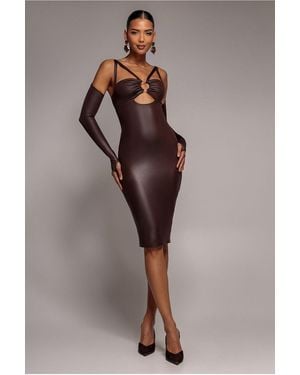 Goddiva Faux Leather Cut Out Sheath Midi Dress - Brown