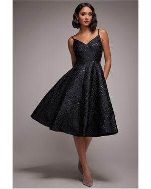 Goddiva Jacquard Sleeveless A-Line Midi Dress - Green