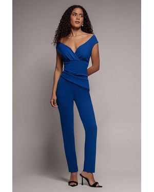 Goddiva Bardot Scuba Jumpsuit - Blue