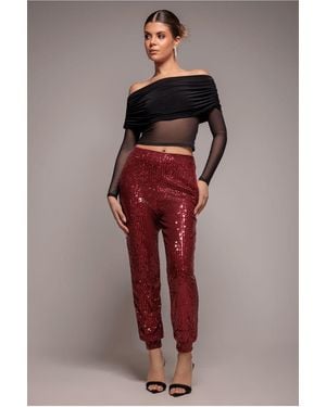 Goddiva Sequin Cuffed Ankle Trouser - Red