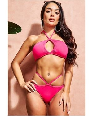 Goddiva Criss Cross Keyhole Bikini - Pink