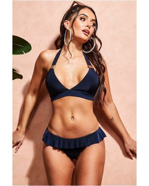 Goddiva Ruffle Brief Buckle Bikini - Black