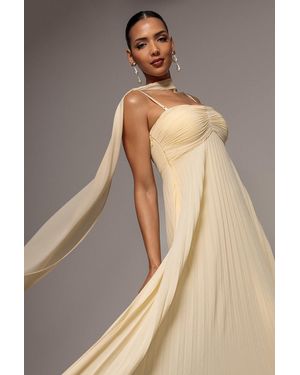 Goddiva Sleeveless Pleated Chiffon Multiway Scarf Maxi Dress - Natural