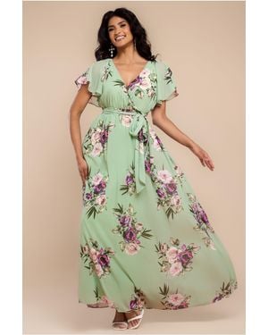 Goddiva Sustainable Printed Flutter Sleeve Maxi Dress - Green