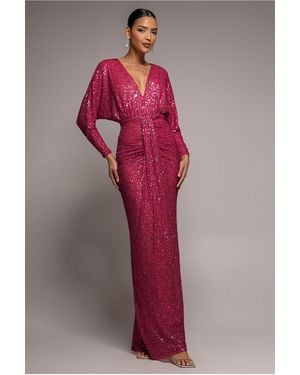 Goddiva Plunge V-neck Sequin Maxi - Pink