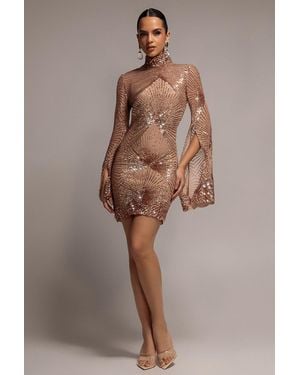 Goddiva Sequin Starburst Cape Sleeve Mini Dress - Black