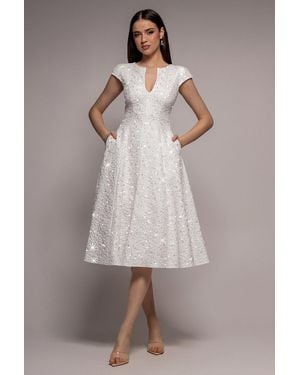 Goddiva Bead Embellished Jacquard A Line Midi Dress - Gray
