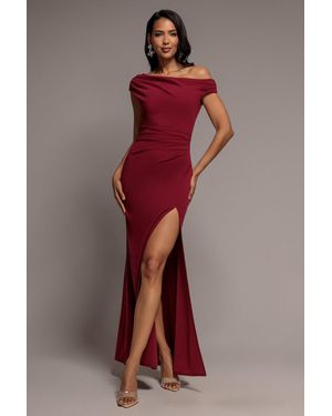 Goddiva Asymmetric One Shoulder Front Split Scuba Crepe Maxi Dress - Red