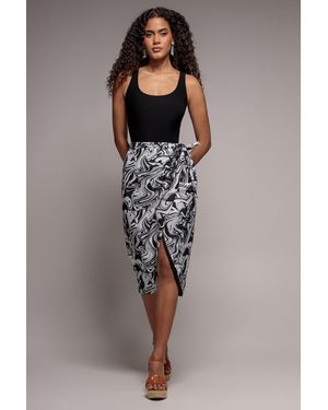 City Goddess Printed High Waist Wrap Midi Skirt - Blue