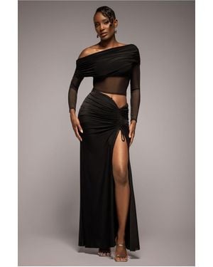 Goddiva Super Split Front Drawstring Maxi Skirt - Black