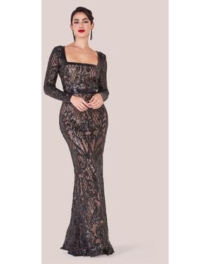 Goddiva Sequin Square Neck Maxi With Scallop Hem - Black