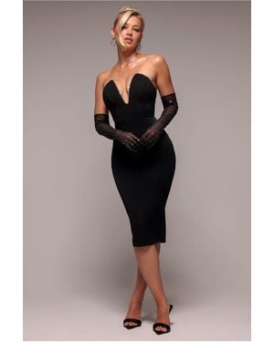 Goddiva Strapless Super Plunge Diamante Neck Midi Dress - Black