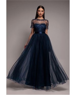 Goddiva Embroidered Mesh Maxi Dress - Blue