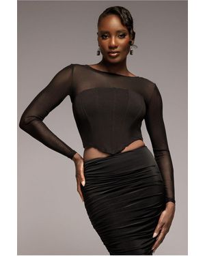 Goddiva Scuba Crepe And Mesh Lace Up Corset Top - Black