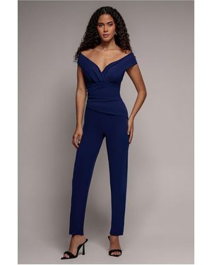 Goddiva Bardot Scuba Jumpsuit - Blue