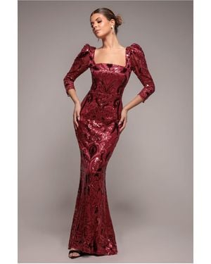 Goddiva Square Neck Scalloped Lace Maxi - Red