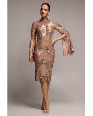 Goddiva Sequin Starburst Cape Sleeve Midi Dress - Green