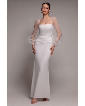 Goddiva Dobby Organza Bishop Sleeve Multiway Maxi Dress - Grey