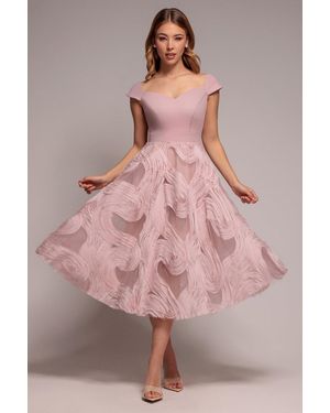 Goddiva Scuba & Textured Chiffon A Line Midi Dress - Pink